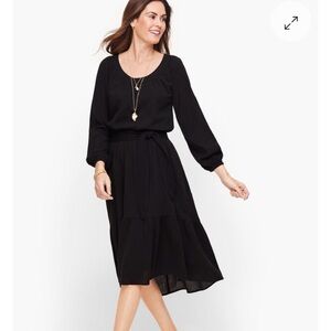 Talbots Gauze Flounce Hem Midi Dress Black Plus Size 1X Cotton L2